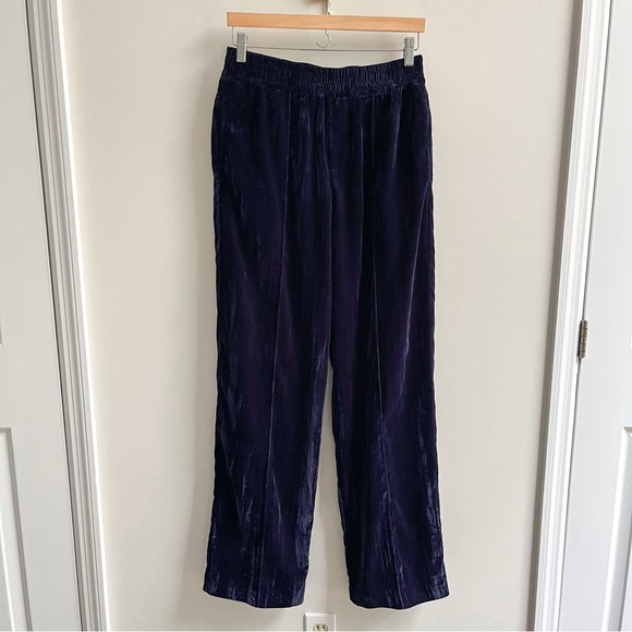[wayf] crushed velvet wide leg pants navy blue 6 - Picture 2 of 7